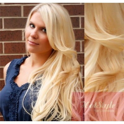 Clip In Wavy Human Hair Remy The Lightest Blonde 20 50cm