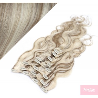 20" (50cm) Clip in wavy human REMY hair - platinum/light brown