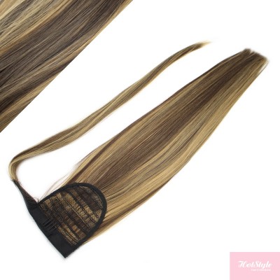 Clip in ponytail wrap / braid hair extension 24" straight - dark brown / blonde