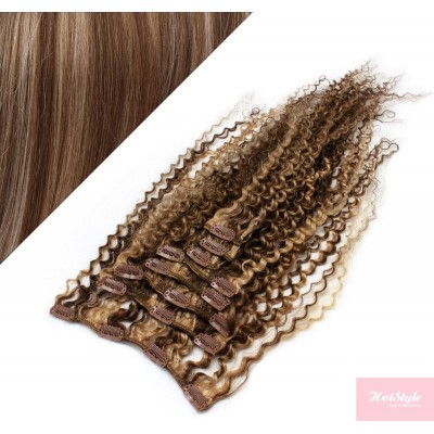 20" (50cm) Clip in curly human REMY hair - dark brown / blonde