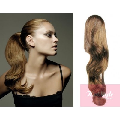 Clip In Ponytail Wrap Braid Hair Extension 24 Wavy Light Brown
