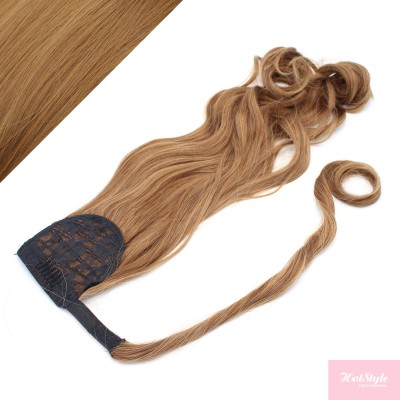 Clip in ponytail wrap / braid hair extension 24" curly - light brown