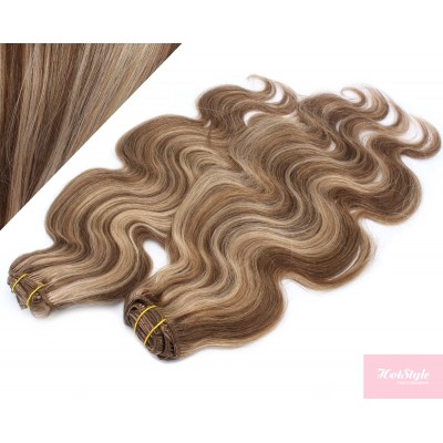 20" (50cm) Deluxe wavy clip in human REMY hair - dark brown/blonde