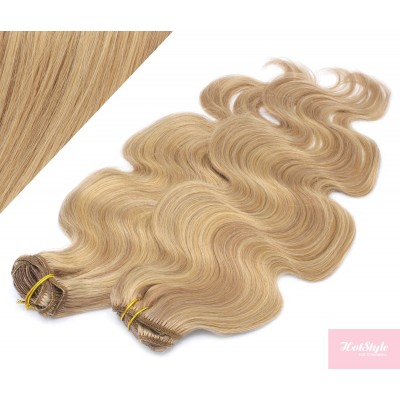 20" (50cm) Deluxe wavy clip in human REMY hair - light blonde/natural blonde
