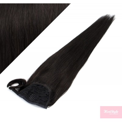 Clip in human hair ponytail wrap hair extension 20" straight - natural black