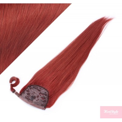 Clip in human hair ponytail wrap hair extension 20" straight - copper red