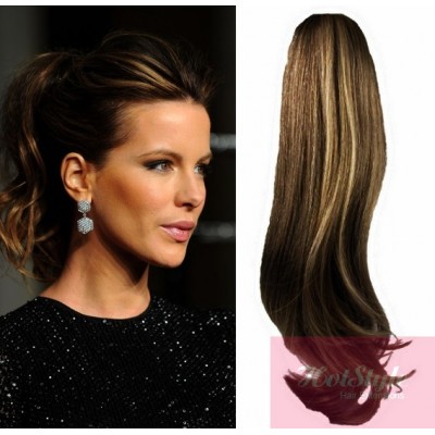 Clip In Human Hair Ponytail Wrap Hair Extension 20 Wavy Dark