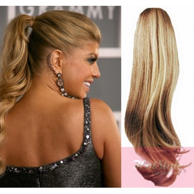 Clip In Human Hair Ponytail Wrap Hair Extension 20 Wavy Light