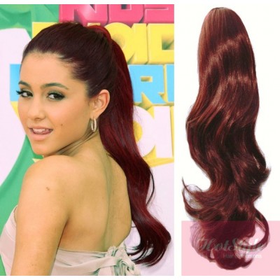 Clip In Human Hair Ponytail Wrap Hair Extension 24 Wavy Copper Red