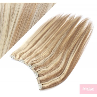 16˝ one piece full head clip in hair weft extension straight – mixed blonde