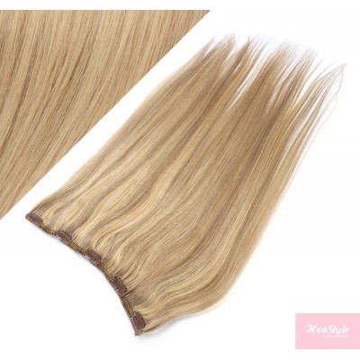 16˝ one piece full head clip in hair weft extension straight – light blonde / natural blonde