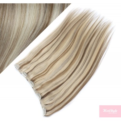 16˝ one piece full head clip in hair weft extension straight – platinum / light brown
