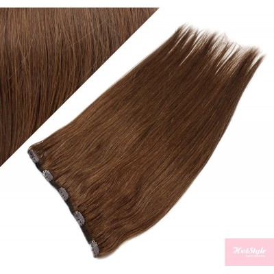 24˝ one piece full head clip in hair weft extension straight – medium brown