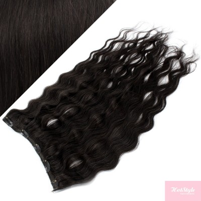 16˝ one piece full head clip in hair weft extension wavy – natural black