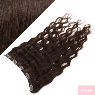 16˝ one piece full head clip in hair weft extension wavy – dark brown