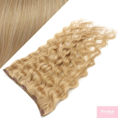 16˝ one piece full head clip in hair weft extension wavy – natural blonde