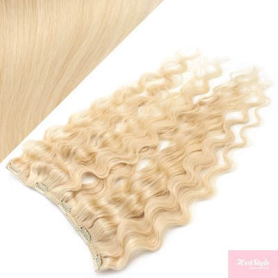 16˝ one piece full head clip in hair weft extension wavy – the lightest blonde
