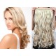 16˝ one piece full head clip in hair weft extension wavy – platinum / light brown