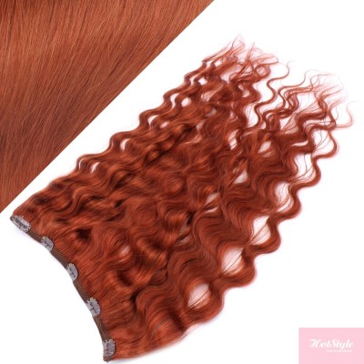 16˝ one piece full head clip in hair weft extension wavy – copper red