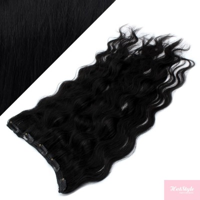 24˝ one piece full head clip in hair weft extension wavy – black