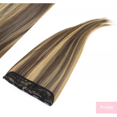 24˝ one piece full head clip in kanekalon weft extension straight – dark brown / blonde