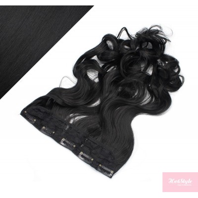 24˝ one piece full head clip in kanekalon weft extension wavy – black