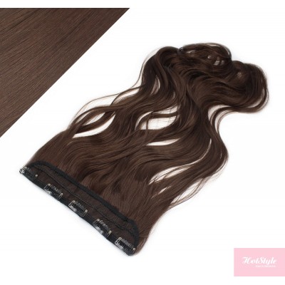 24˝ one piece full head clip in kanekalon weft extension wavy – dark brown