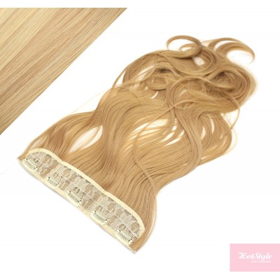 24˝ one piece full head clip in kanekalon weft extension wavy – light blonde / natural blonde