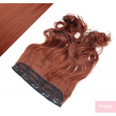 24˝ one piece full head clip in kanekalon weft extension wavy – copper red