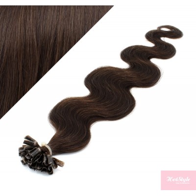 20" (50cm) Nail tip / U tip human hair pre bonded extensions wavy – dark brown