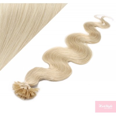 20" (50cm) Nail tip / U tip human hair pre bonded extensions wavy – platinum blonde
