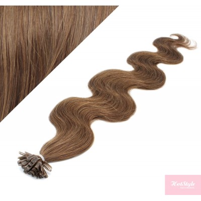 20" (50cm) Nail tip / U tip human hair pre bonded extensions wavy – medium light brown