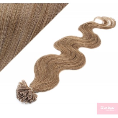 24" (60cm) Nail tip / U tip human hair pre bonded extensions wavy - light brown