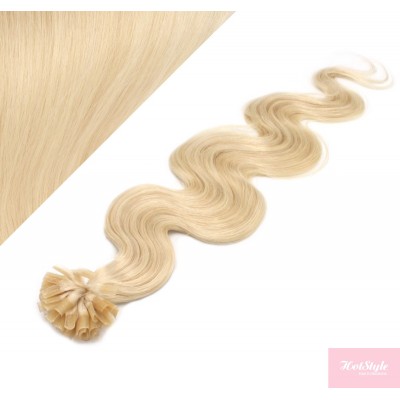 24" (60cm) Nail tip / U tip human hair pre bonded extensions wavy - the lightest blonde