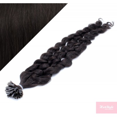 20" (50cm) Nail tip / U tip human hair pre bonded extensions curly – natural black