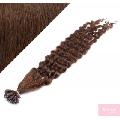 20" (50cm) Nail tip / U tip human hair pre bonded extensions curly – medium brown