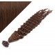 20" (50cm) Nail tip / U tip human hair pre bonded extensions curly – medium brown