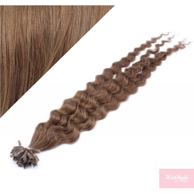 20" (50cm) Nail tip / U tip human hair pre bonded extensions curly – medium light brown