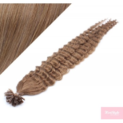 20" (50cm) Nail tip / U tip human hair pre bonded extensions curly – light brown
