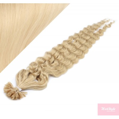 20" (50cm) Nail tip / U tip human hair pre bonded extensions curly – the lightest blonde