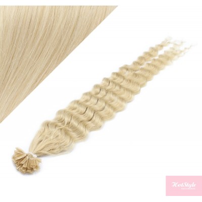 20" (50cm) Nail tip / U tip human hair pre bonded extensions curly – platinum blonde