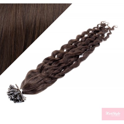 24" (60cm) Nail tip / U tip human hair pre bonded extensions curly - dark brown