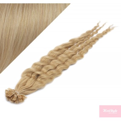 24" (60cm) Nail tip / U tip human hair pre bonded extensions curly - natural blonde