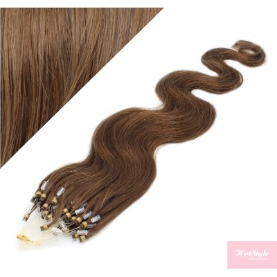 20" (50cm) Micro ring human hair extensions wavy- medium light brown