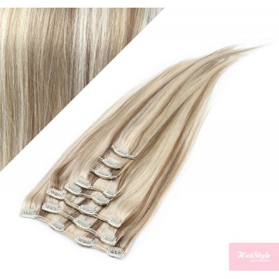 24" (60cm) Clip in human REMY hair - platinum/light brown