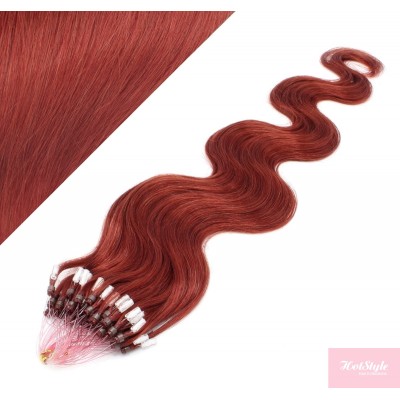 20" (50cm) Micro ring human hair extensions wavy- copper red