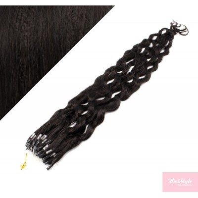 20˝ (50cm) Micro ring human hair extensions curly- natural black