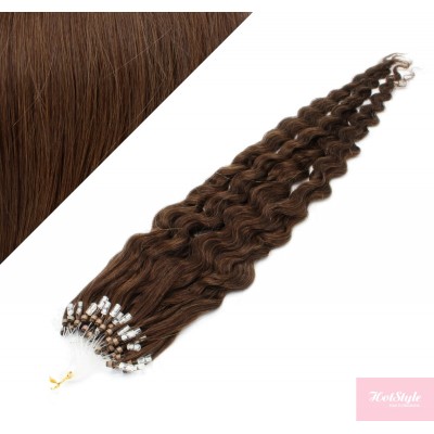 20˝ (50cm) Micro ring human hair extensions curly- medium brown