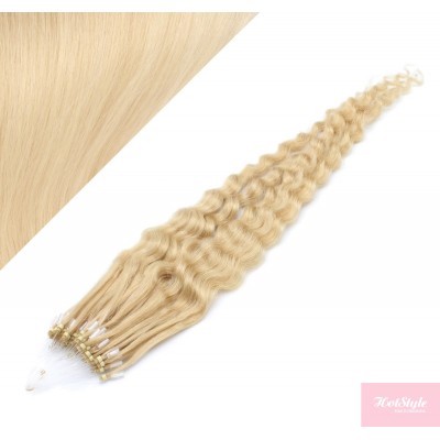 20˝ (50cm) Micro ring human hair extensions curly- the lightest blonde