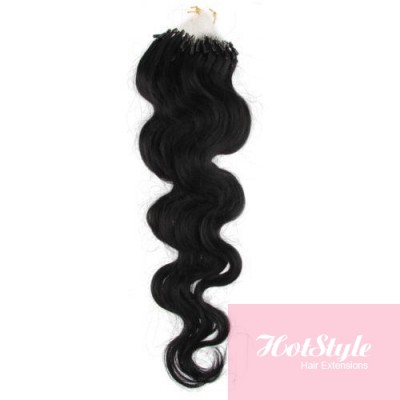24 60cm Micro Ring Human Hair Extensions Wavy Black